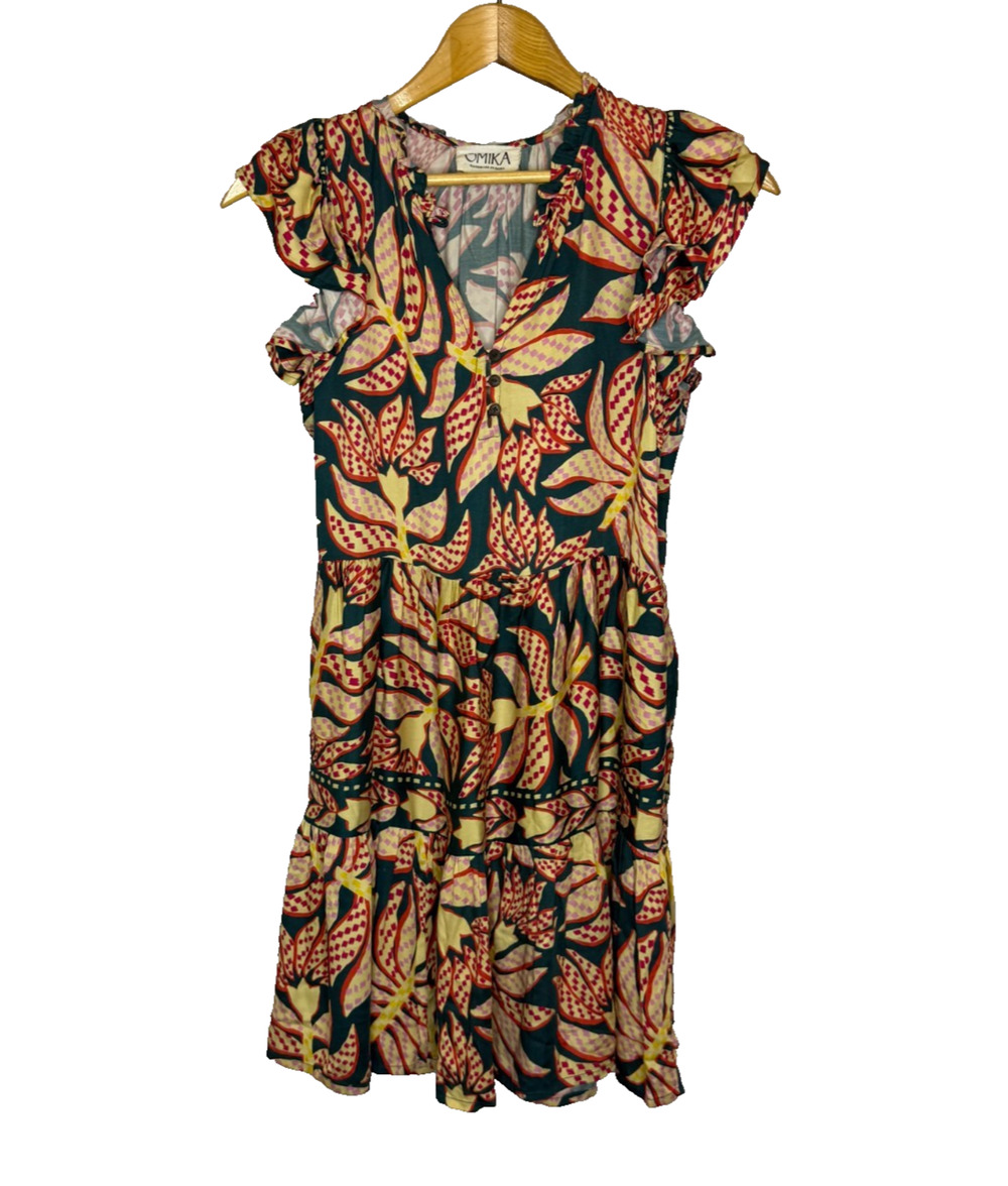 Women's XS Omika Floral Print Yellow Ruffle Modal Sundress